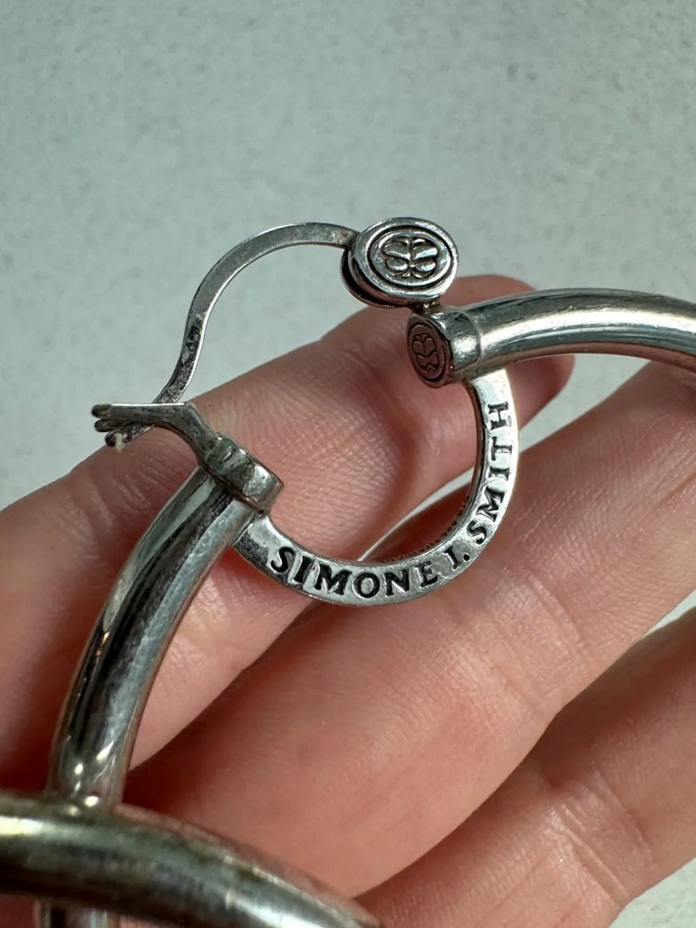 Simone L Smith Silver Hoop Earrings - Picture 3 of 5